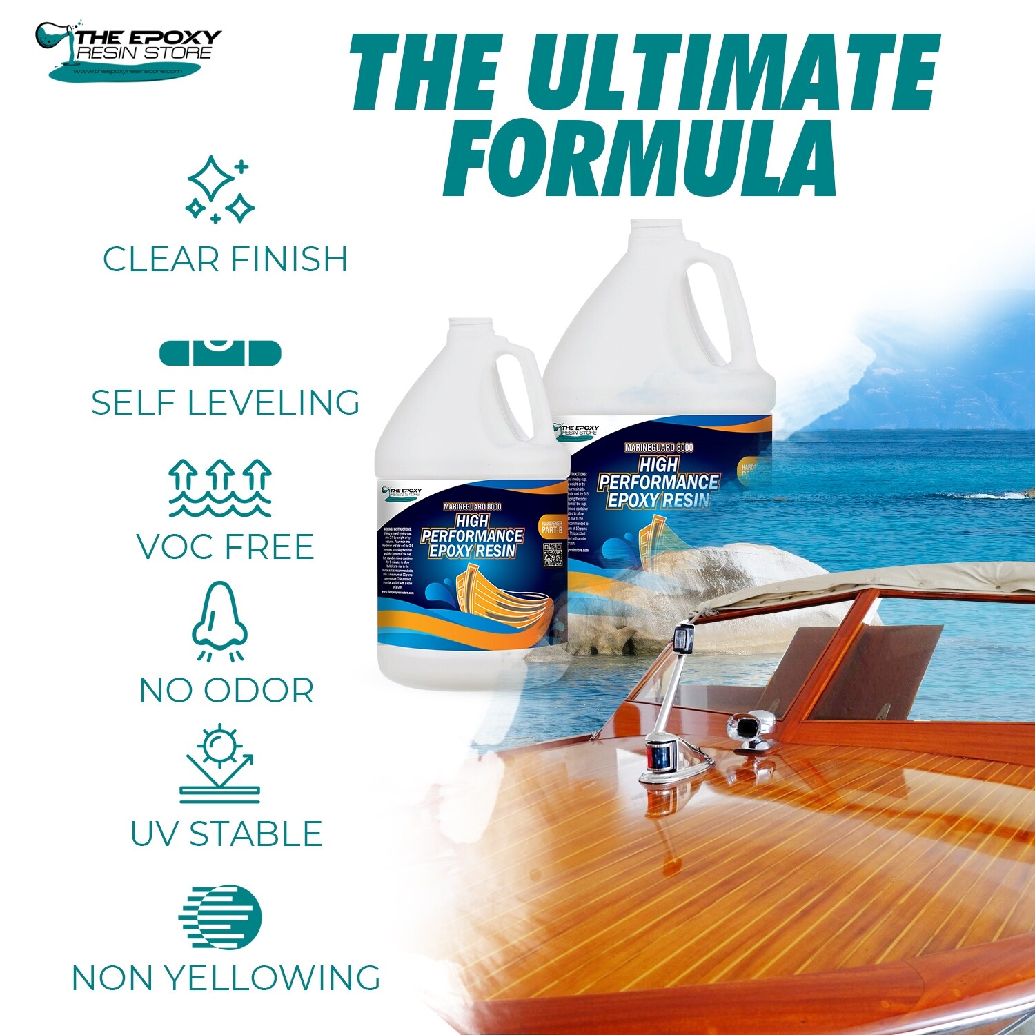 MARINEGUARD 8000 – CLEAR EPOXY RESIN, TABLETOPS, CONCRETE, FIBERGLASS -1.5 GAL