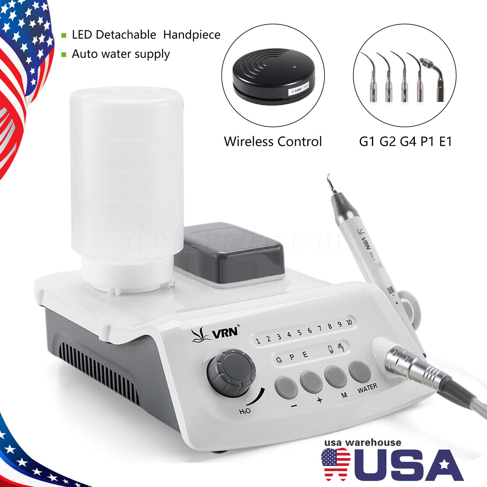 VRN-A8 Dental Ultrasonic Scaler with LED Detachable Handpiece 2 Water Supply
