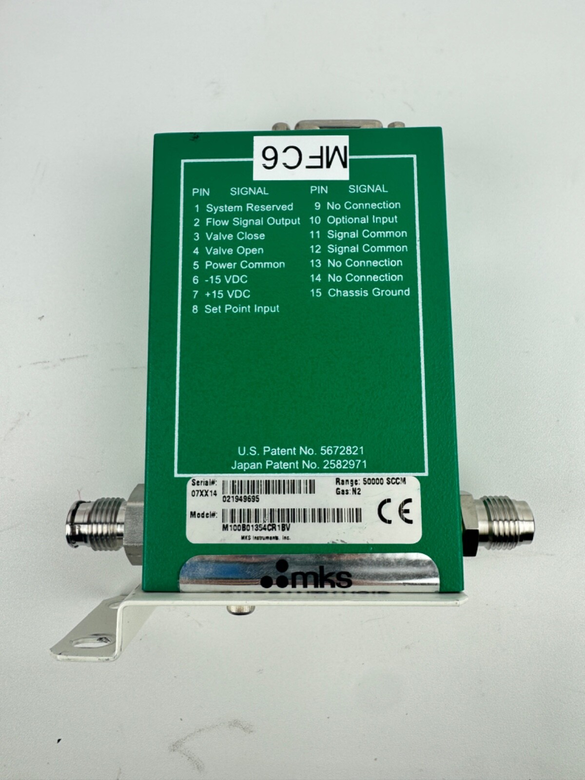 MKS Mass Flow Controller 50000 SCCM, N2, M100B01354CR1BV