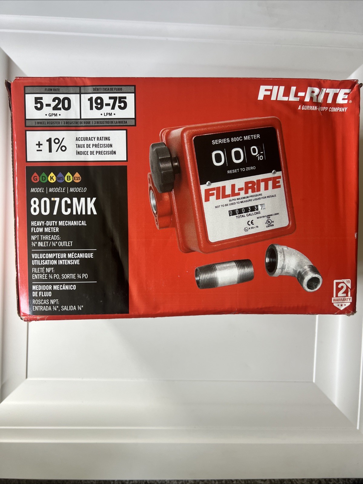 Fill-Rite 807CMK Mechanical Fuel Flow Meter 5-20 GPM 3/4” NPT