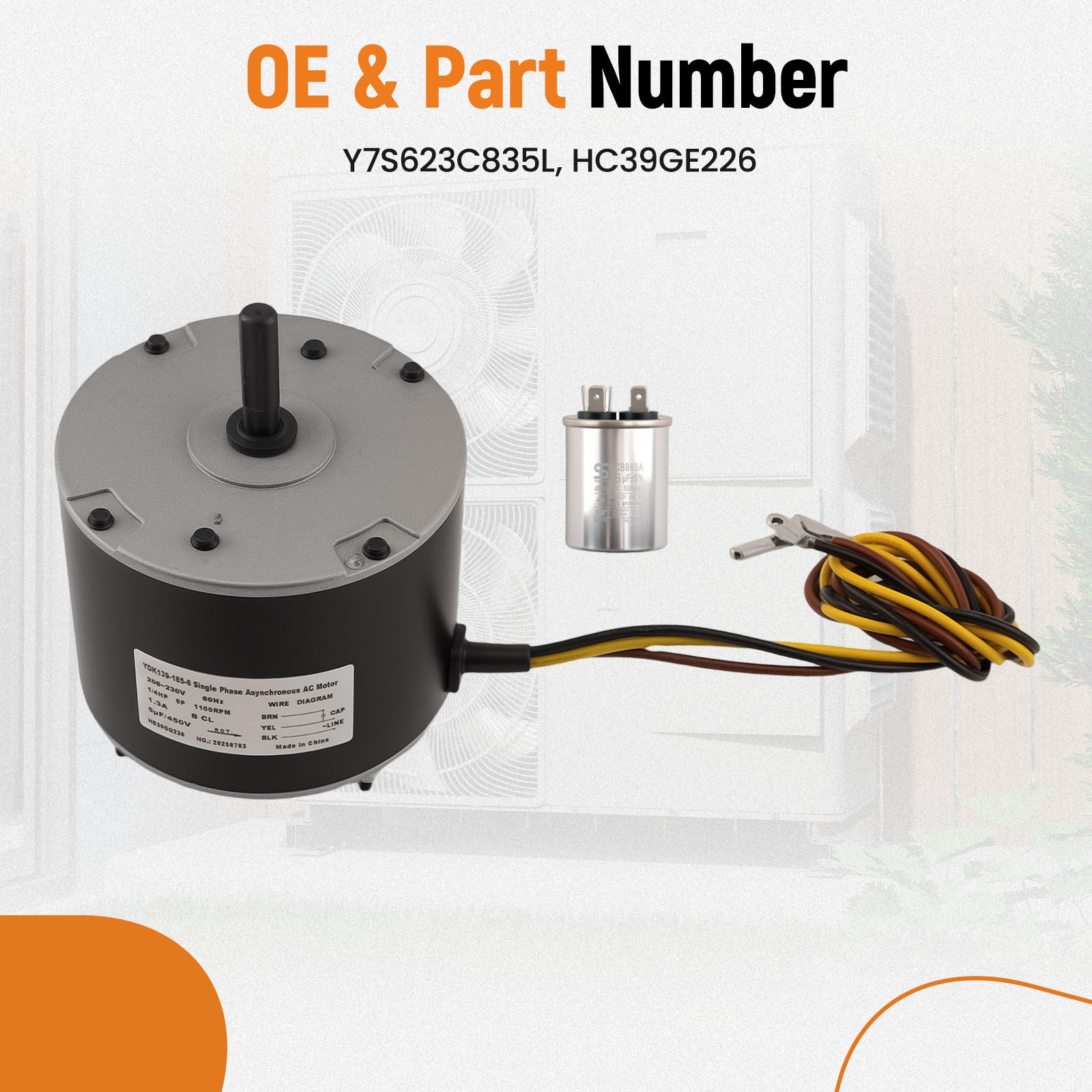 Fan Motor For Zhongshan Broad-Ocean 1/4 HP 208V-230Volt Y7S623C835L HC39GE226