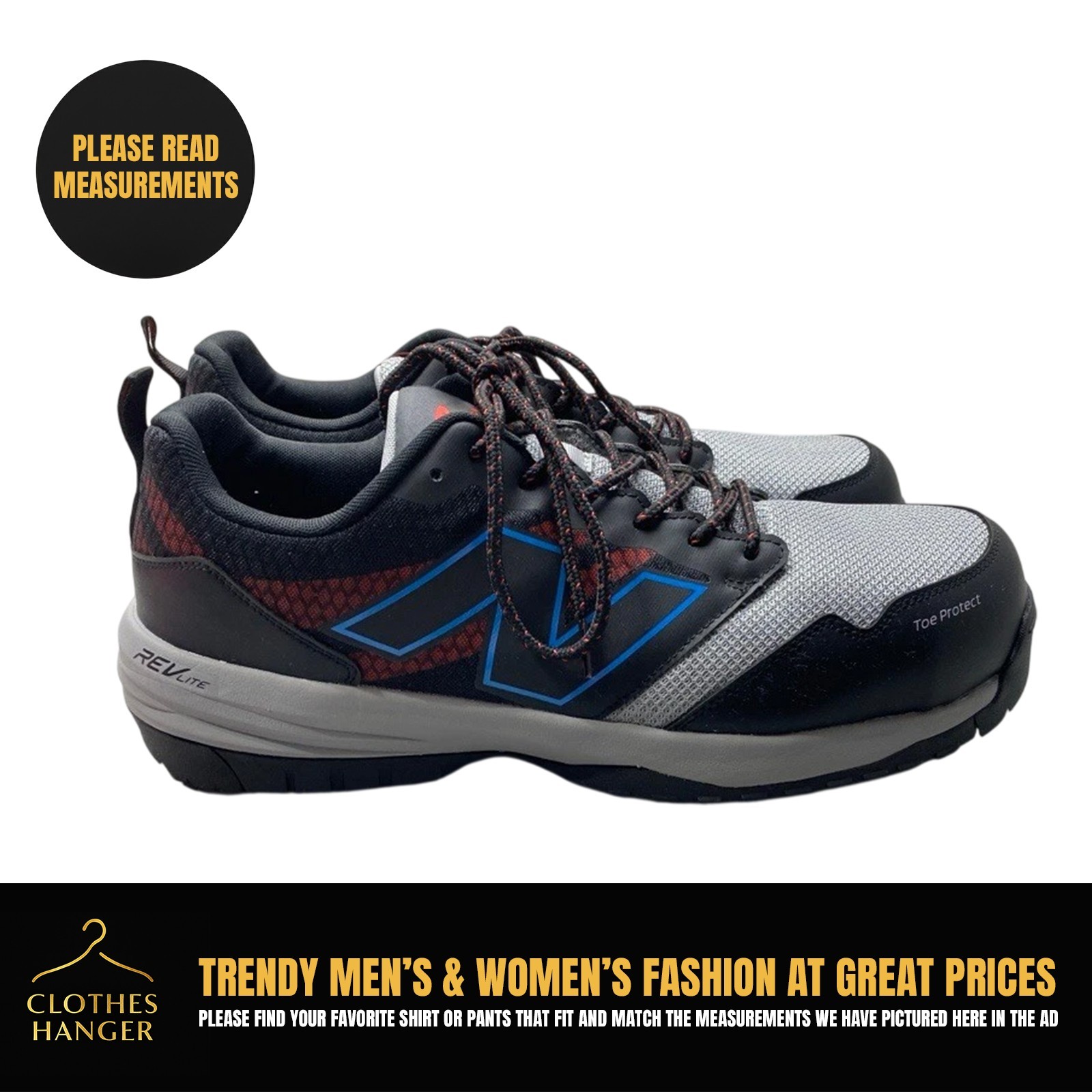 New Balance Men’s Steel Toe Quick Shift EH Work Shoe Black/Gray/Red/Blue Size 15