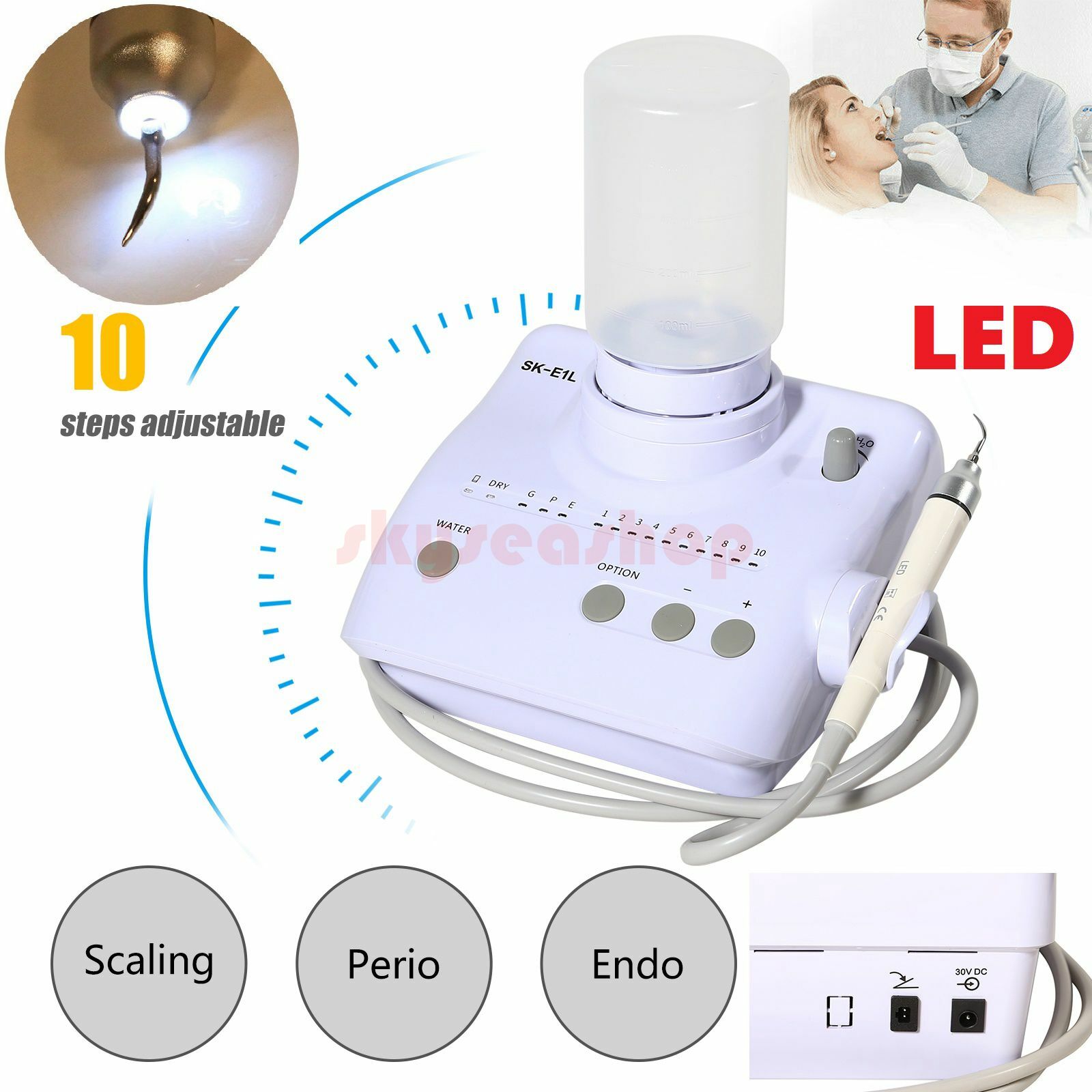 LED Dental Ultrasonic Scaler For EMS SKYSEA w/ 2 Bottles+Handpiece+5 Tips