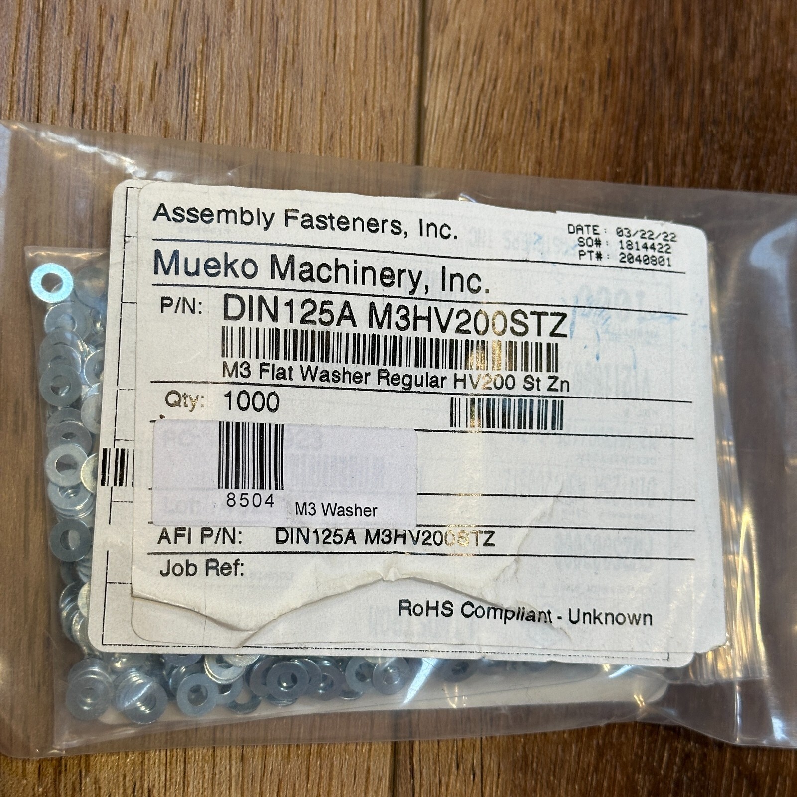 (1000) M3 Flat Washer Zinc Plated 10.9 Steel DIN 125A 200 HV 3mm