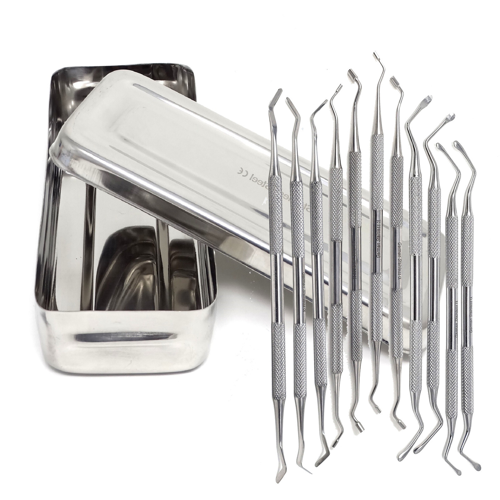 All in 1, 11Pc Dental Curettes,Pluggers & Composite Filling Set +Instrument Box