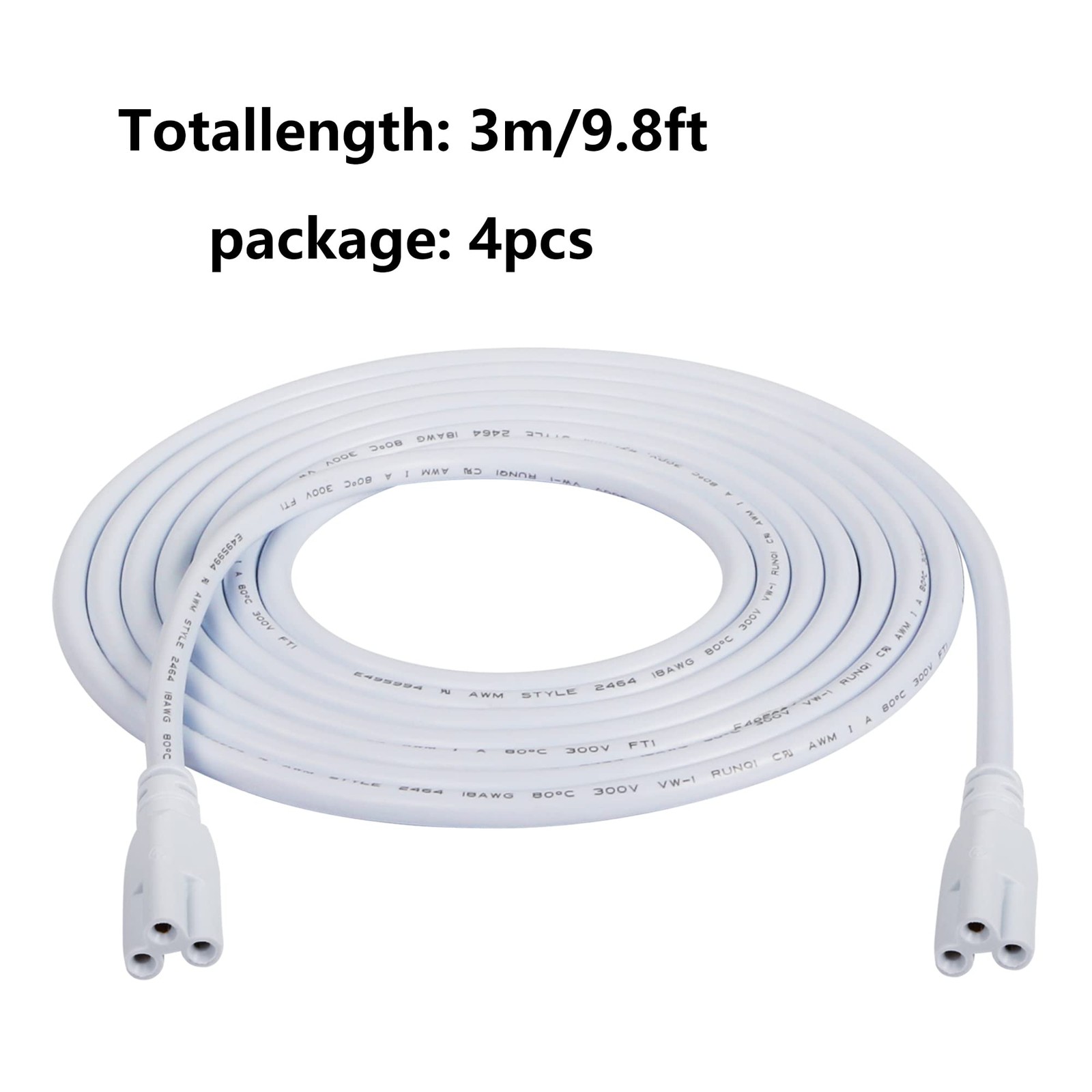 SinLoon UL-LP Certification T5 T8 LED Lamp Connecting Wire for 9.8ft/3m 4pcs