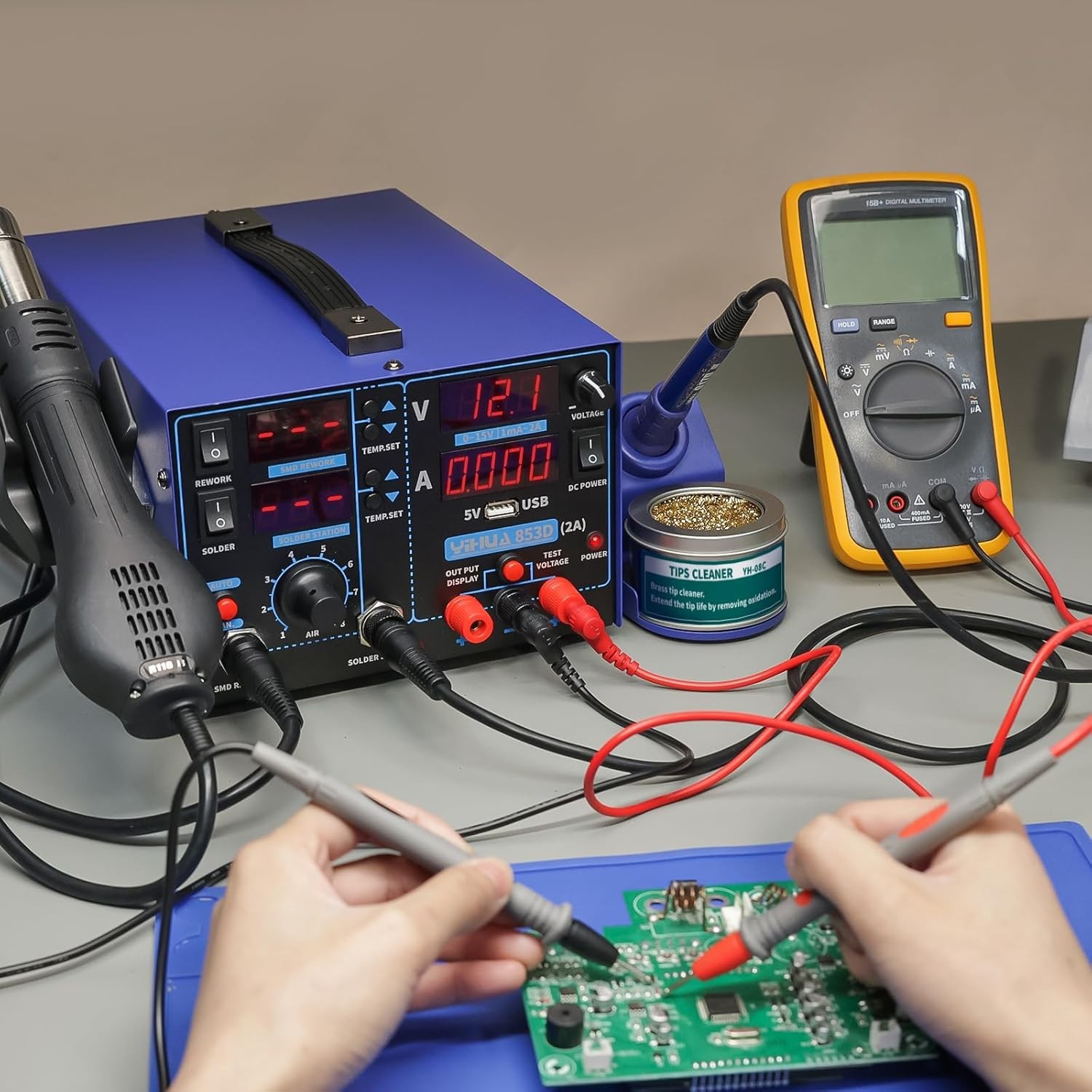 Versatile 3-in-1 Soldering, Rework, and Power Supply Station with PID Control