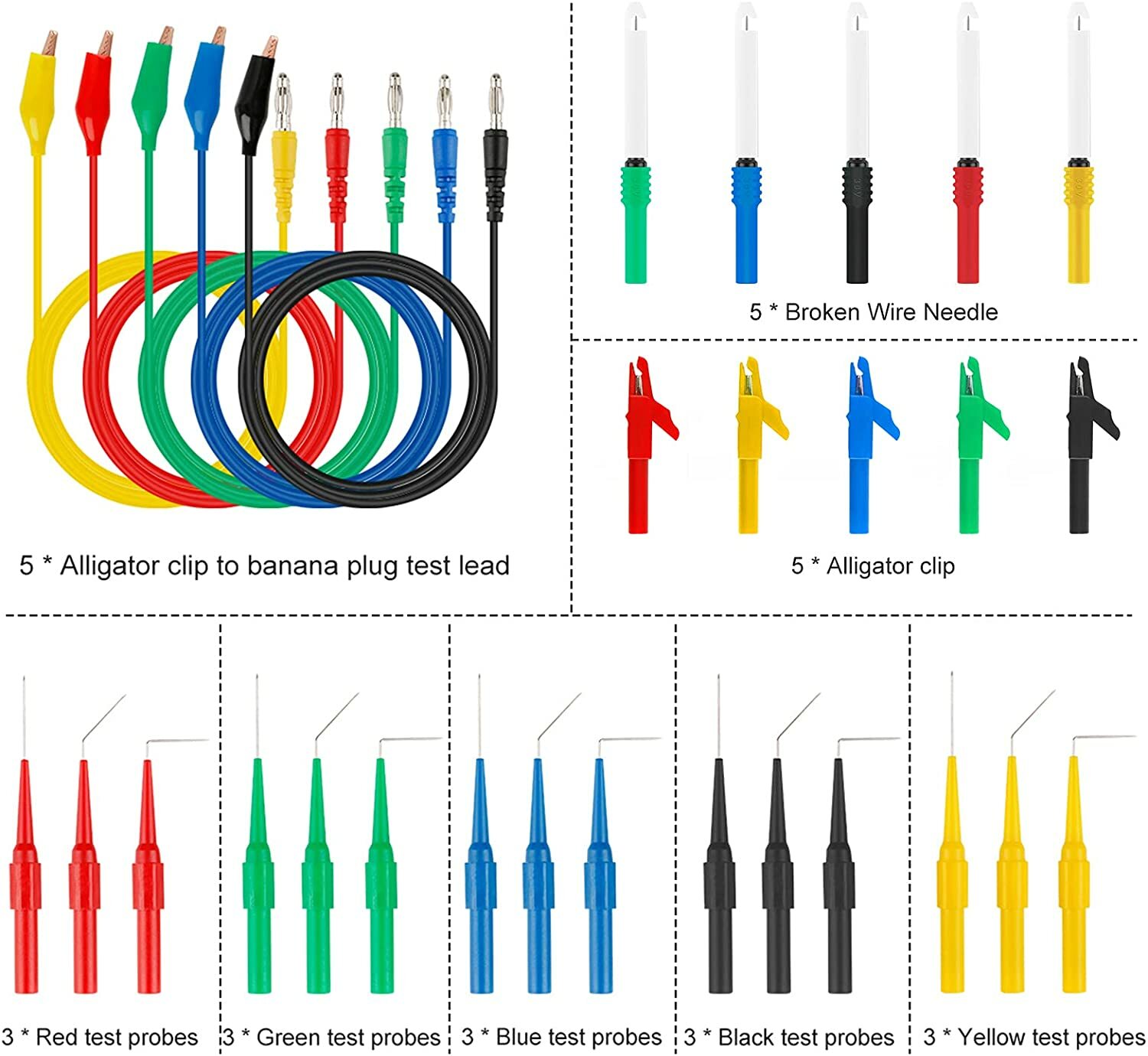 30PCS Multimeter Test Leads Set Back Probe Kit Alligator Clip Leads for Testing