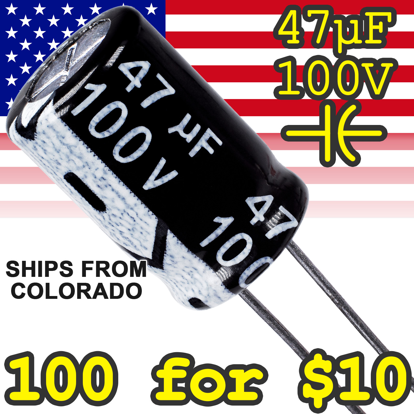 47uF 100V Electrolytic Capacitor for TTL, Arduino and Pi Projects