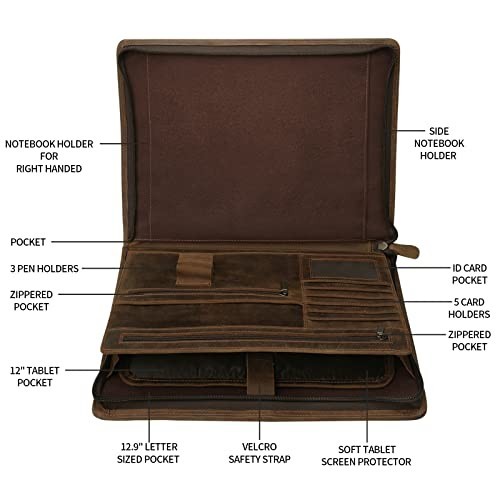 Leather Portfolio Organizer with Zipper 10×13 Inches Padfolio Business Notebook