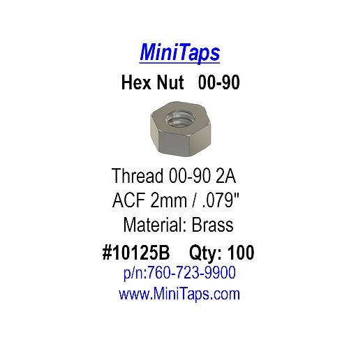 00-90 Hex Nut 2mm ACF Brass 100 Count #10125