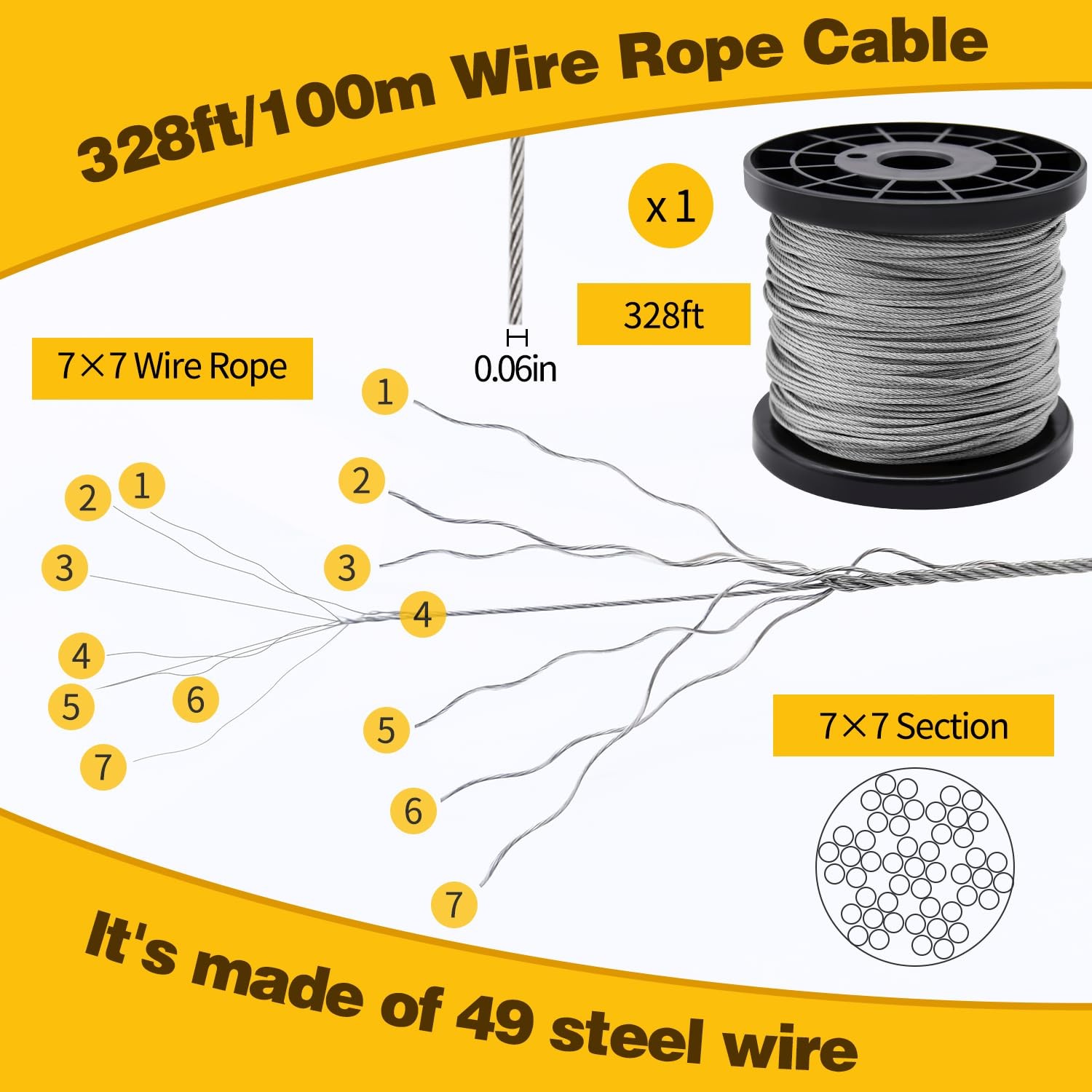Wire Rope Set, 328ft 1/16″ Wire Rope Cable with 200pcs Crimping Sleeves 50pcs…
