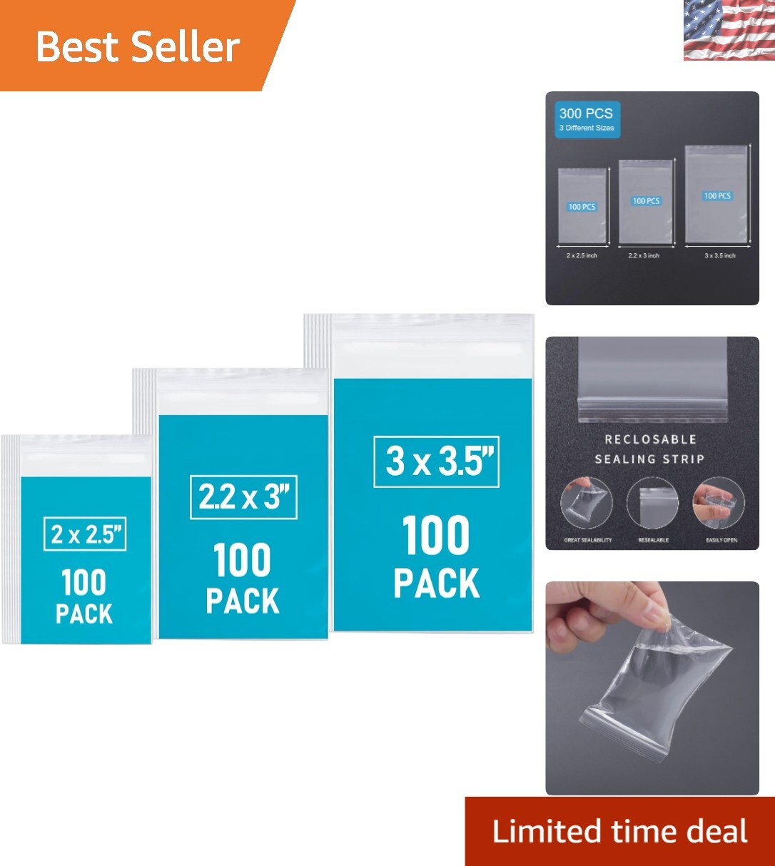 Compact 300PCS Assorted Size Resealable Bags – Perfect for Crafts & Organization