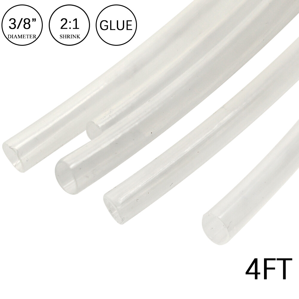 2:1 Heat Shrink Tubing 3/8″ 4FT Clear Glue Waterproof Dual Wall Wires Wrap