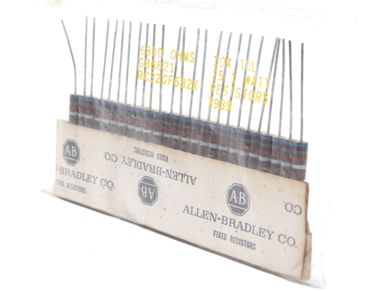 Allen Bradley RC32GF682K 6.8k Ohm 1 Watt 10% Carbon Resistor, 25pc