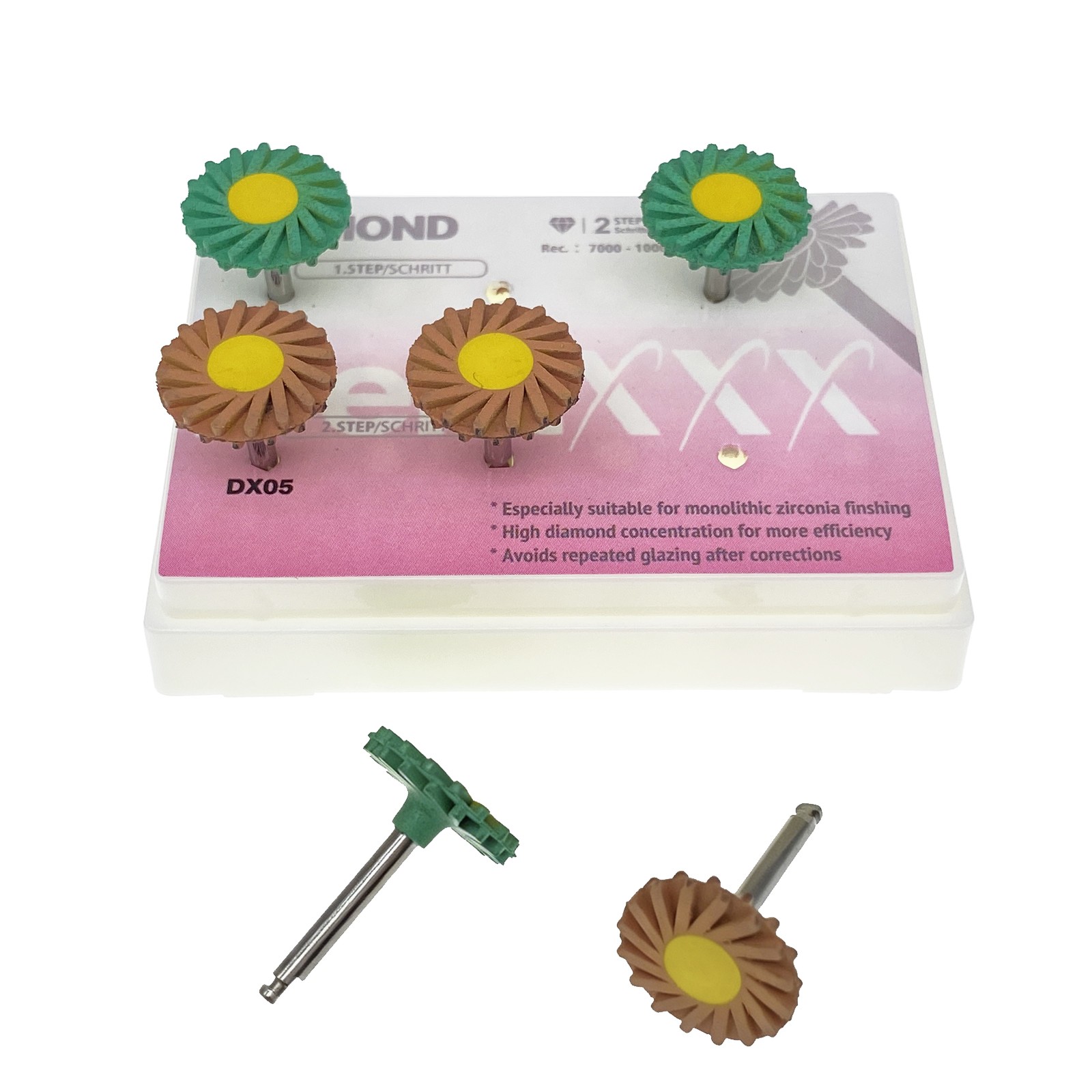 Dental Porcelain Zirconia Grinding Polishing Wheel Kit RA 2.35mm Rubber Diamond