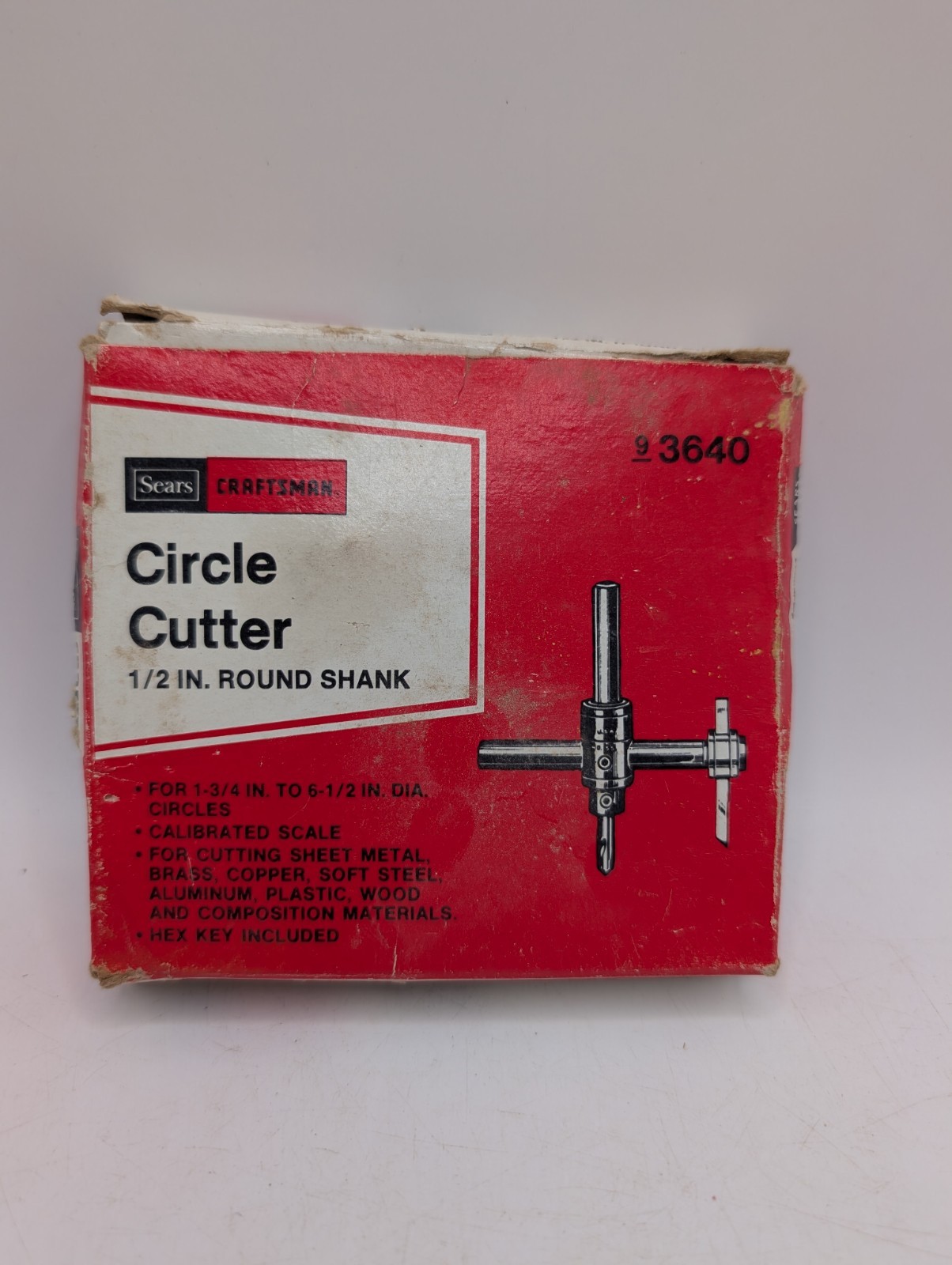 SEARS Craftsman # 3640 Circle Cutter 1/2″ Shank 1-3/4″ to 6-1/2″ Cap Box 9-3640