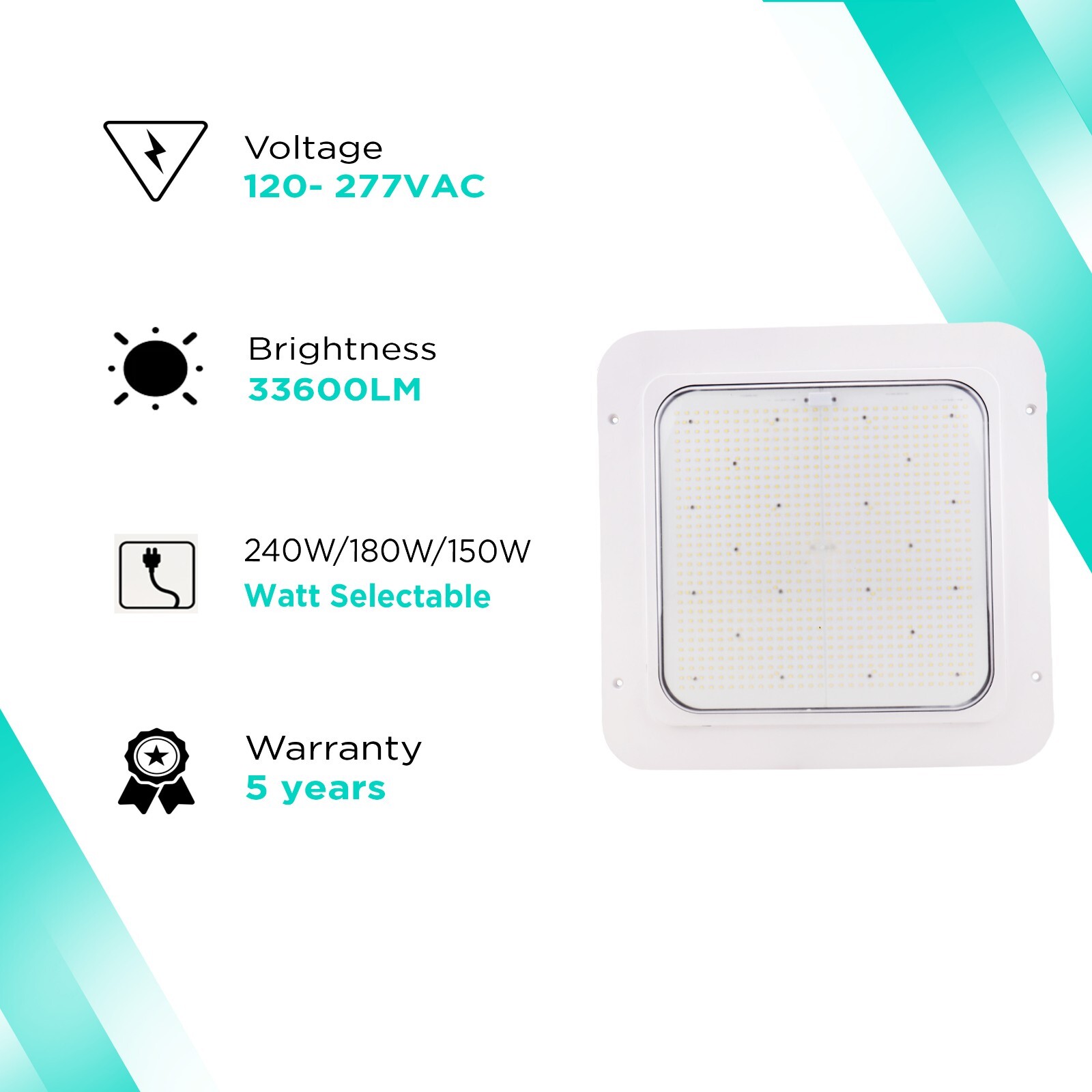 240W Max Gas Station Canopy Lights 5700K Watt Selectable (240/180/150W) 33600lms