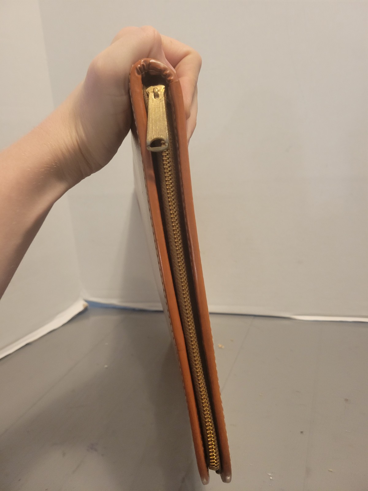 Vintage Brown Leather Split Cowhide Portfolio Organizer Case Zips Conmar