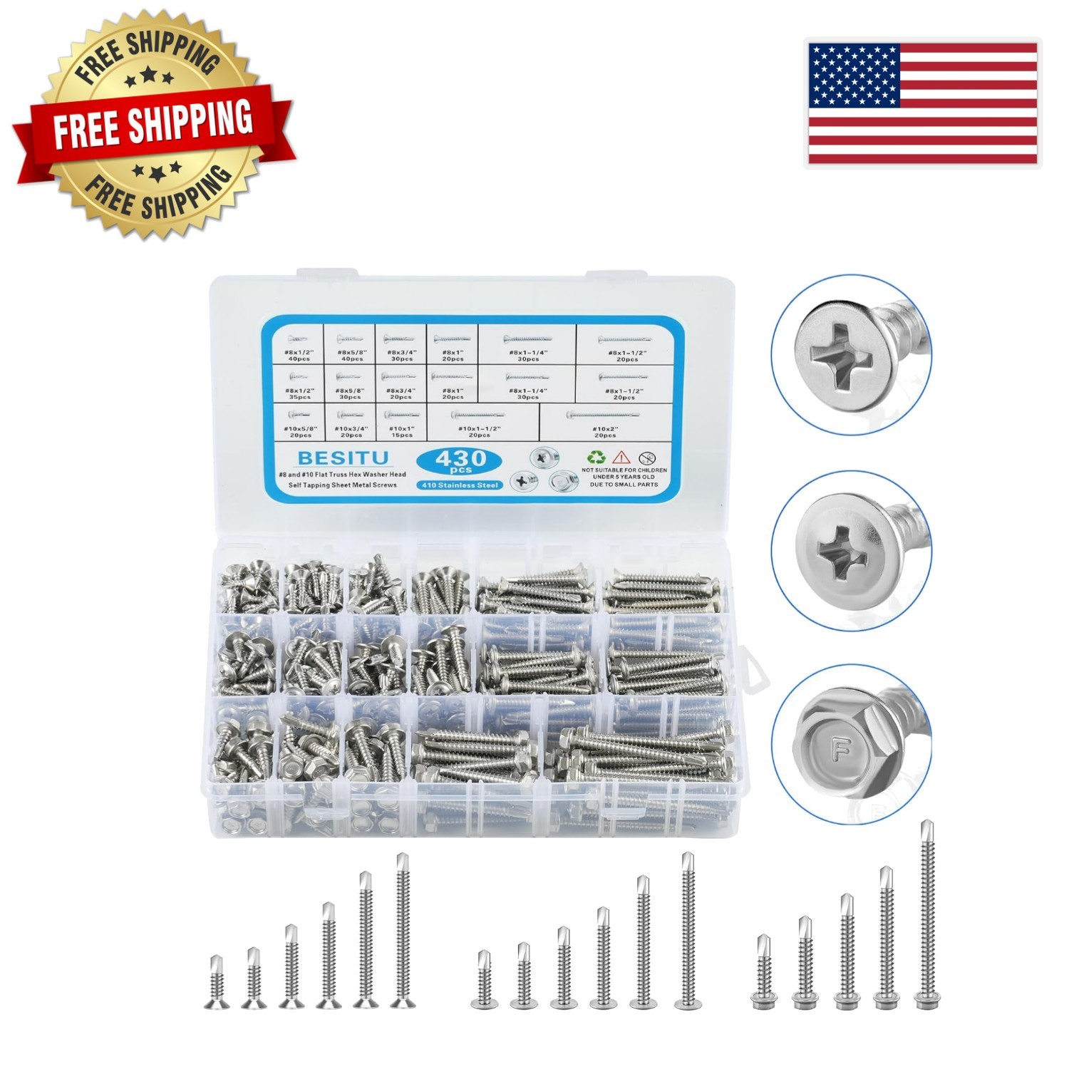 Complete 430pcs Self-Tapping Screws Assortment – Durable & Lightweight Design
