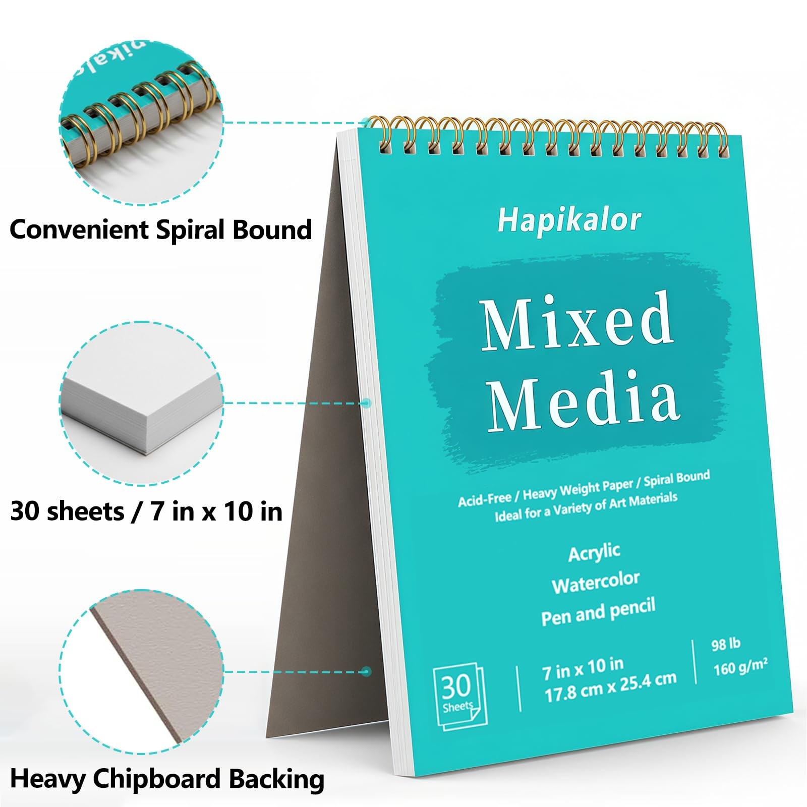 Sketch Book Mixed Media Pad – 7″ x 10″ Top Spiral Bound x 10″, Blue