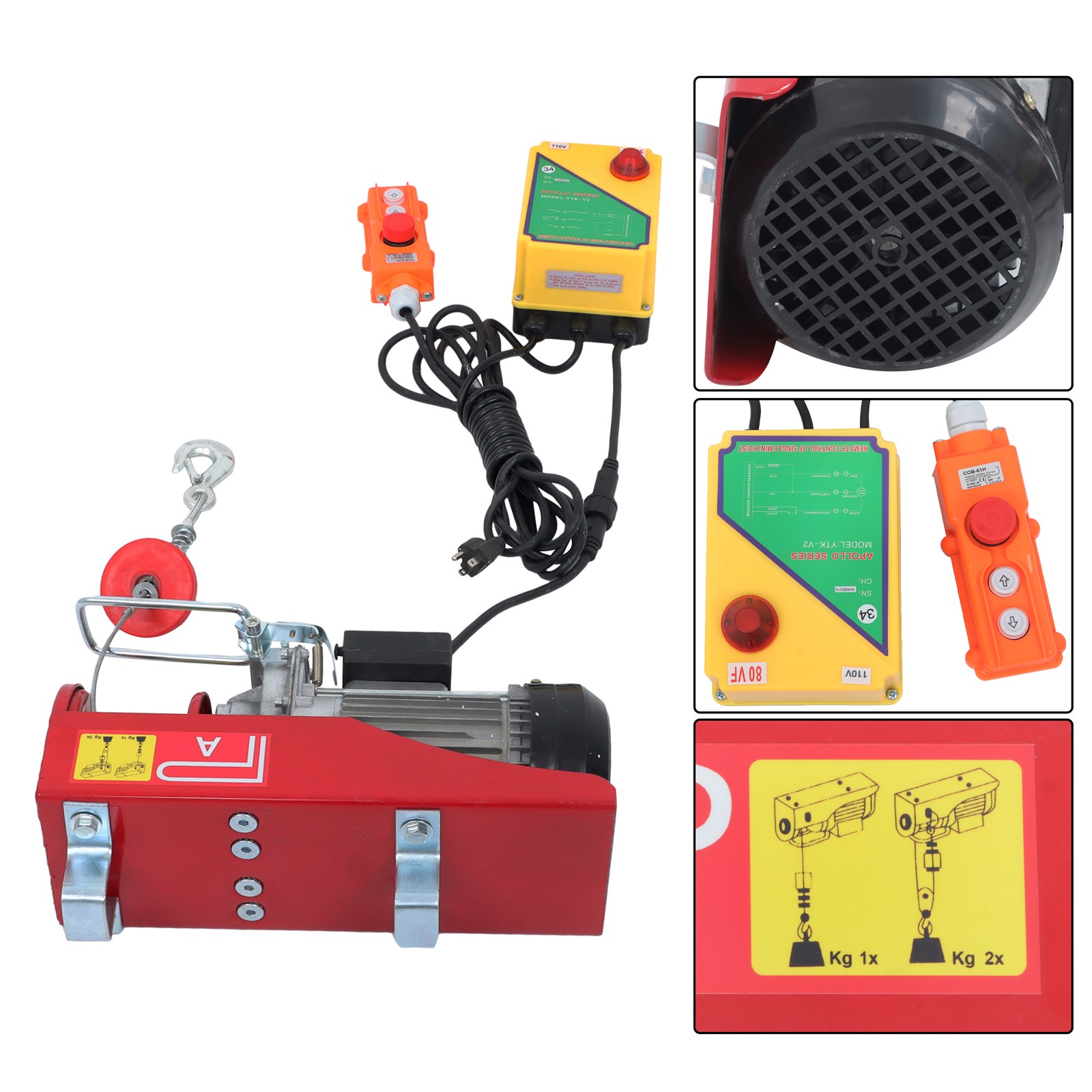 Mini Electric Hoist 1320lbs 328ft Wireless Remote Control+Wired Remote