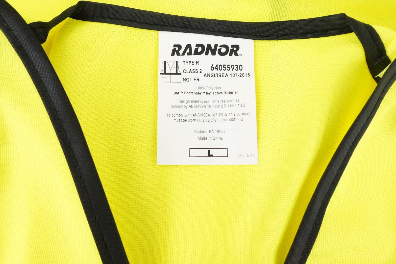 Radnor Adult Size Large Yellow Lightweight Polyester Class 2 Breakaway Vest New