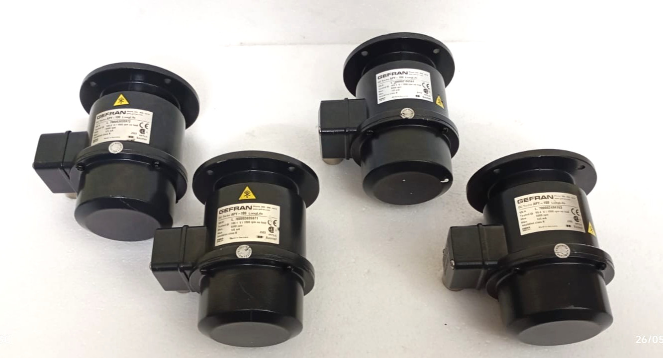 Hübner Berlin Gefran APY-100 DC Tachometer Generator, 100V / 1000 RPM, IP55