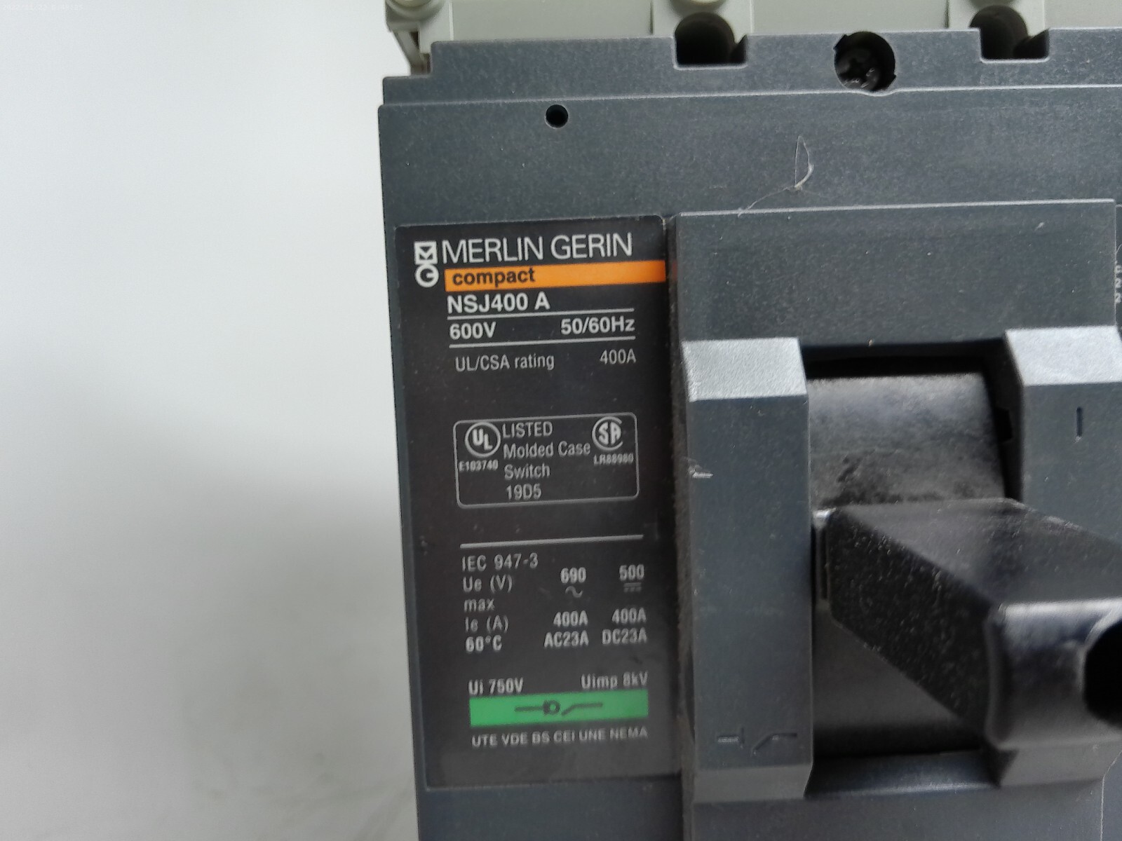 Merlin Gerin NSJ400 A Circuit Breaker 400A 600V 3P