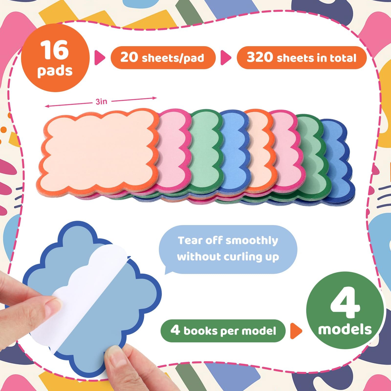 JarThenaAMCS 16 Pack Scalloped Sticky Notes Colorful 3 x 3 inch, Multicolor