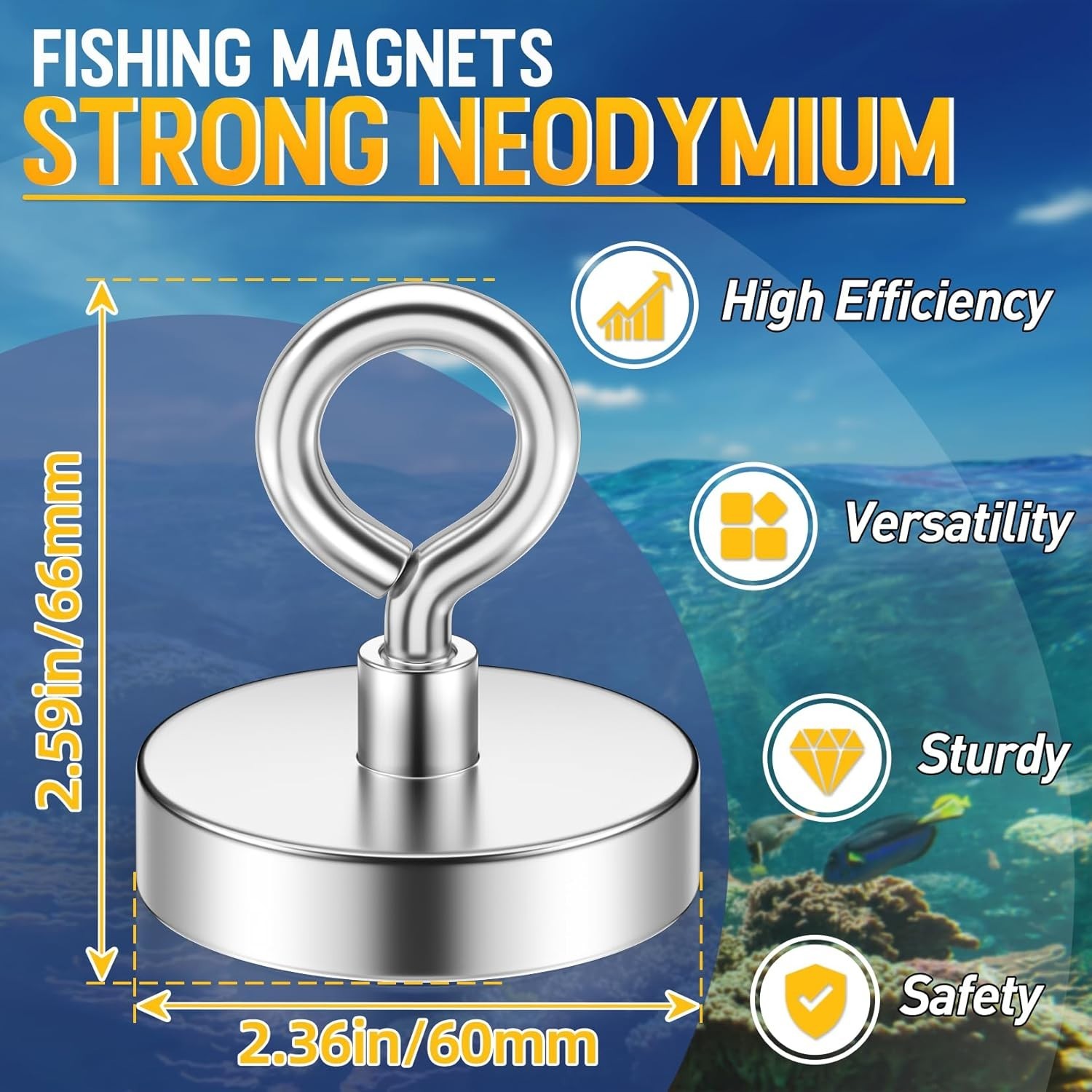 500Lb 227Kg Imanes De Pesca De Neodimio Super Potentes De Grado Magnetico