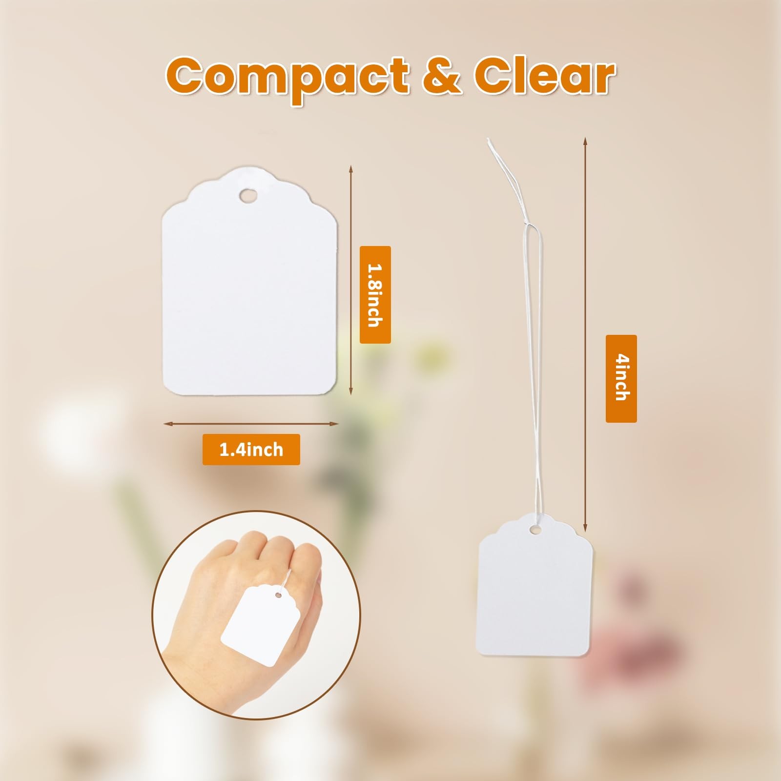 500 Pcs 1.8×1.4-inch White Price Tags with String Attached, 250 GSM String Ta…