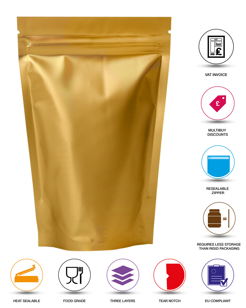 MATT FINISH FOIL ZIP LOCK RESEALABLE BAGS STAND UP POUCHES FOOD GRADE HEAT SEAL