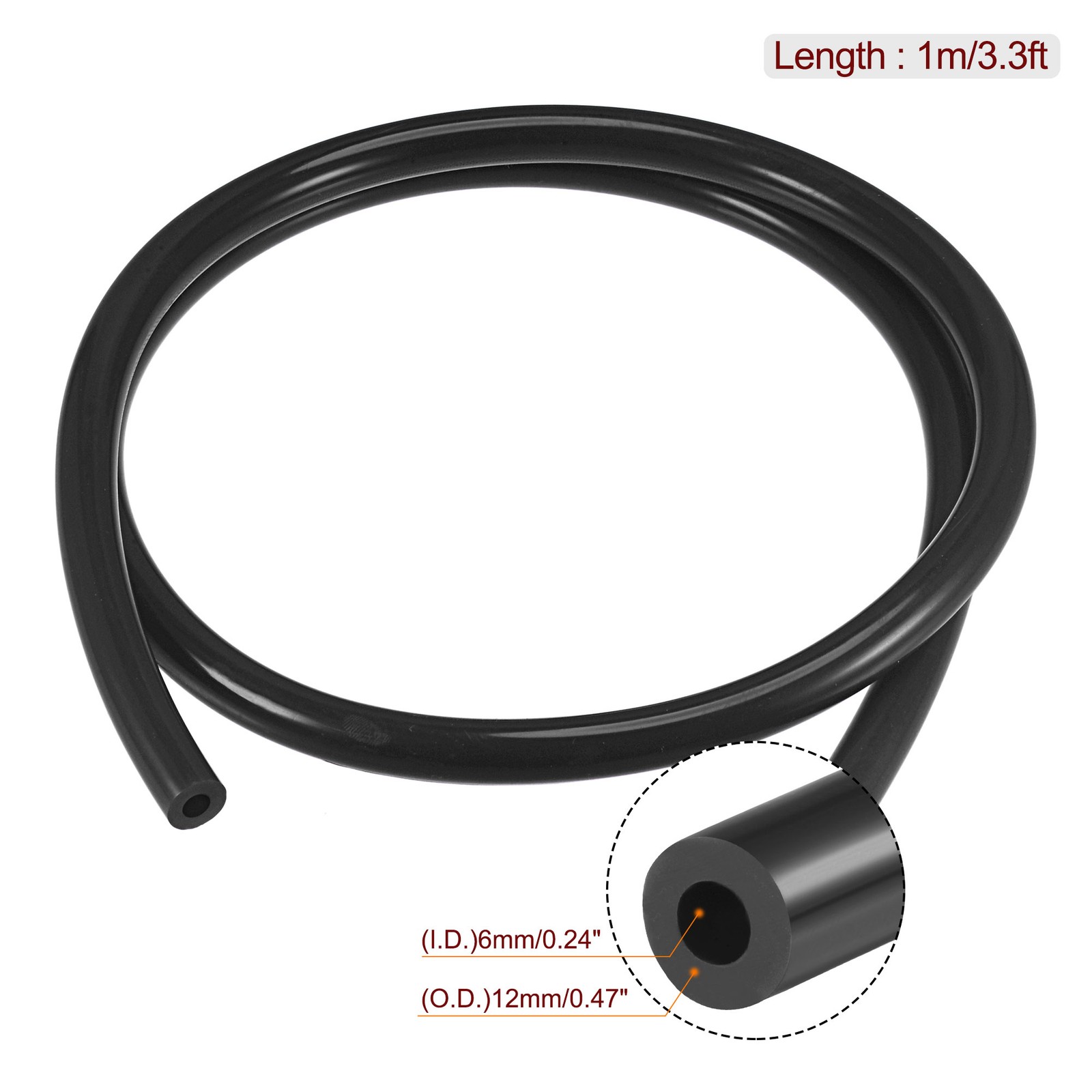 Vacuum Silicone Tubing Hose 1/4″ ID 1/8″ Wall Thick 3.3ft Black