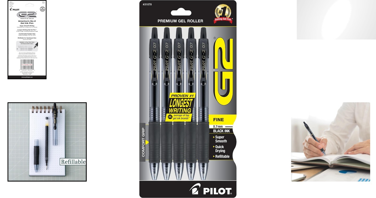 Black Ink G2 Gel Pens, 5-Pack, Fine Point 0.7mm for Everyday Use