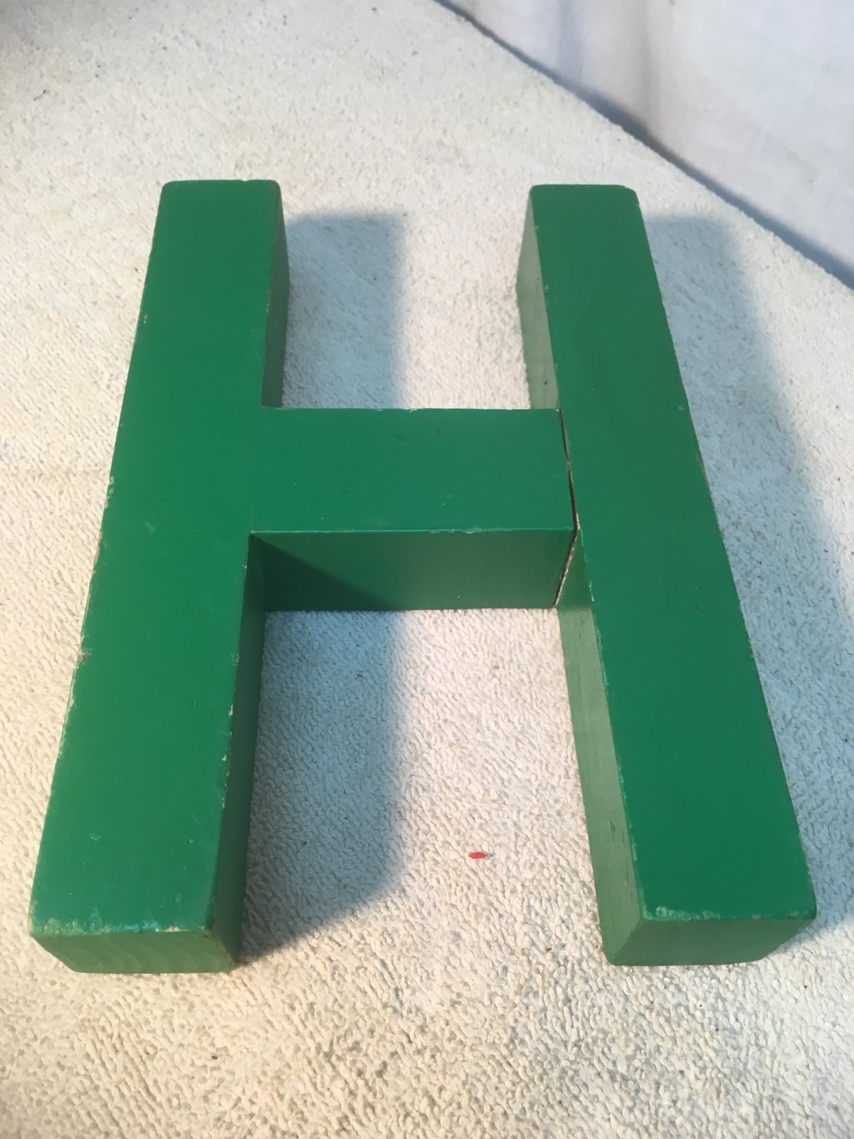 Letter H Big Vtg Wood Block Type Italic Font 8in x 5in x 1.5in Green