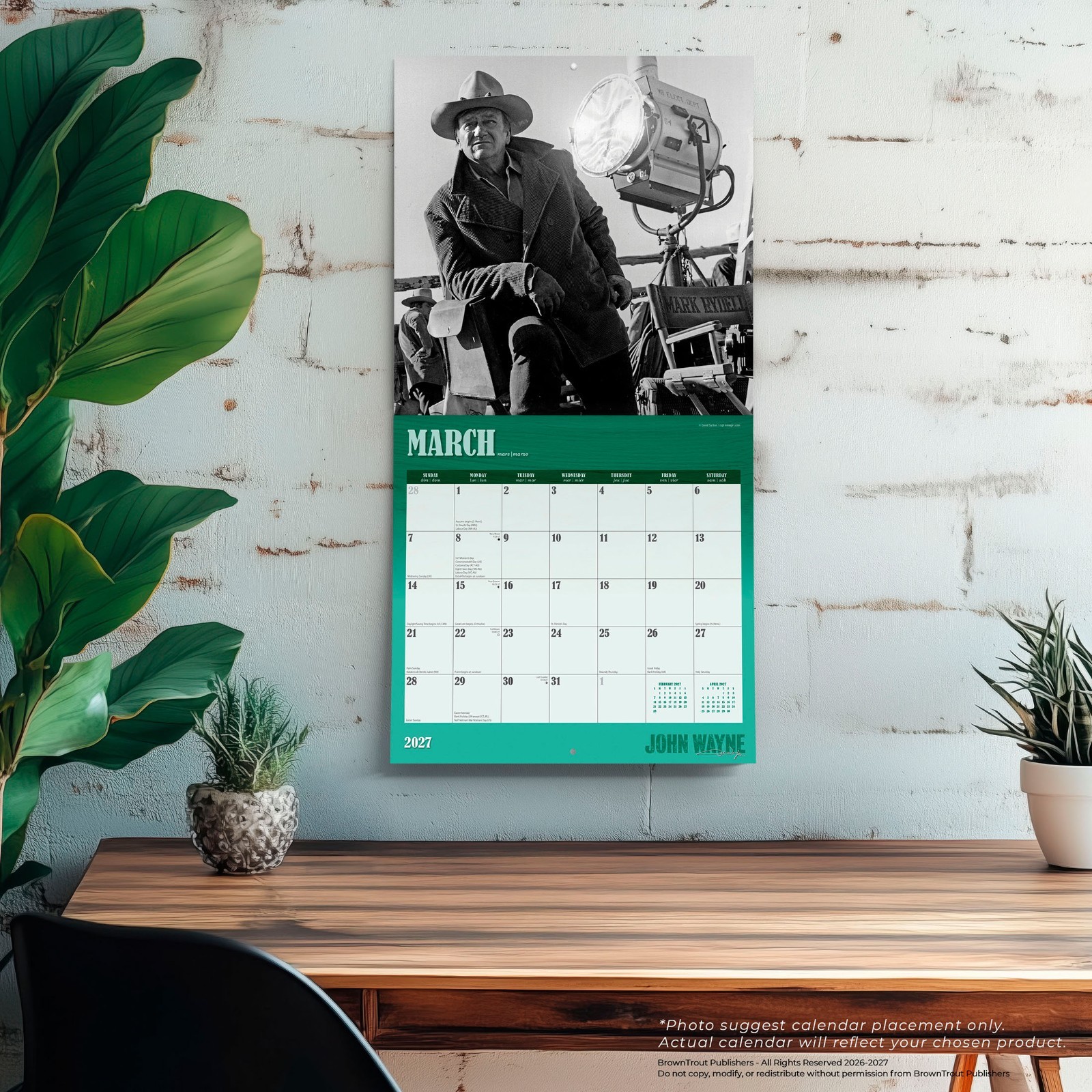 John Wayne OFFICIAL | 2027 12×24″ (Hanging) Wall Calendar | Foil Stamped Cover