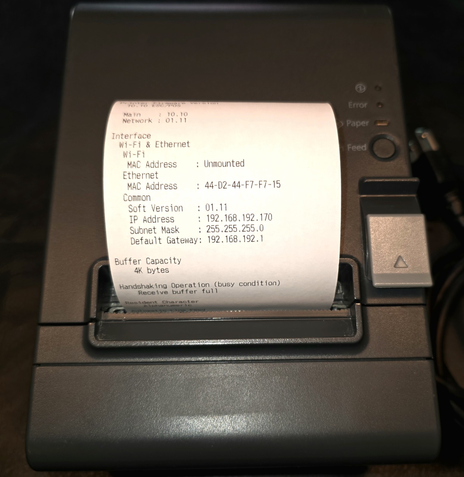 Epson TM-T20II POS Thermal Receipt Printer Model M267E w/ WiFi, USB & Ethernet