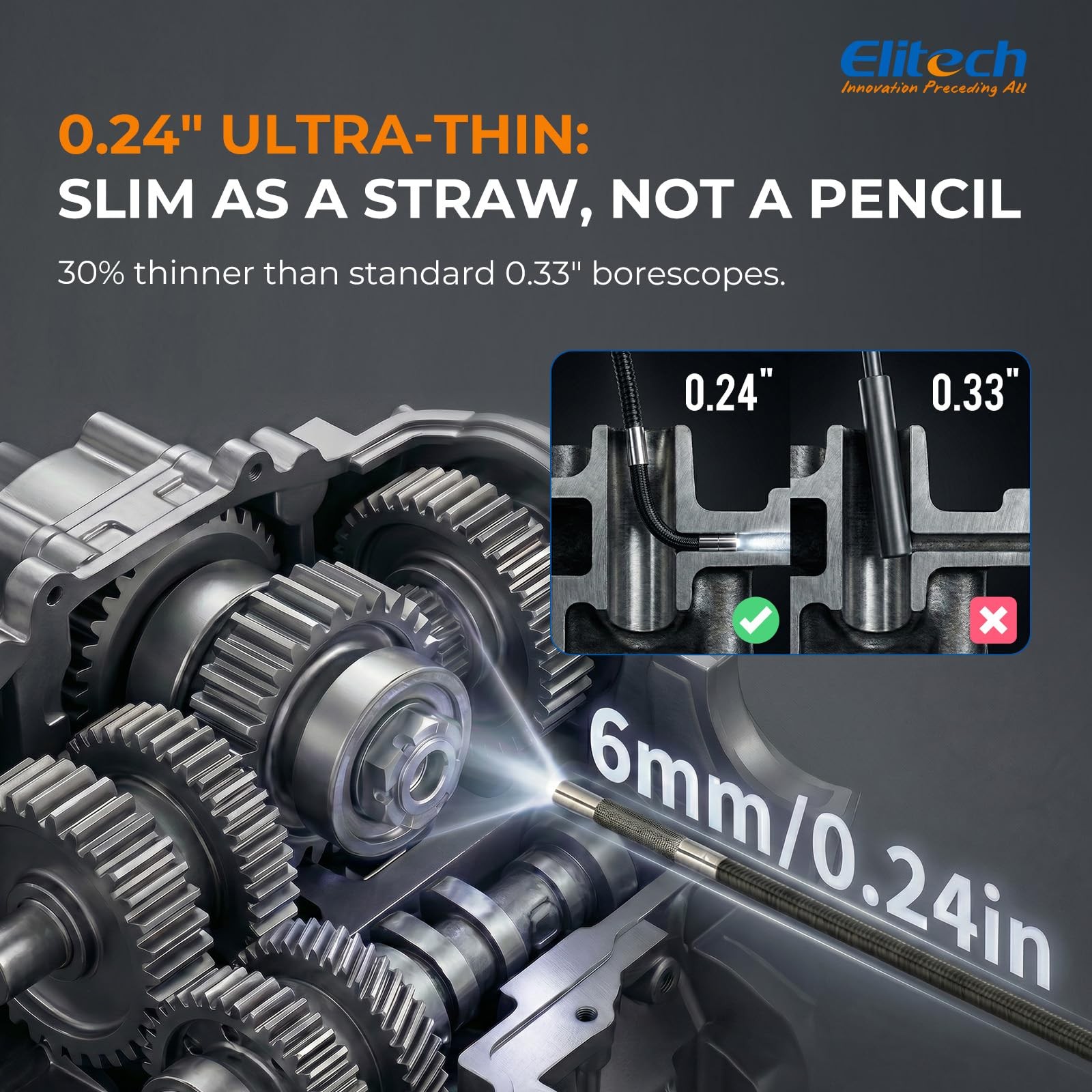 Elitech Articulating Borescope with Light, 6mm/0.24in Inspection Camera