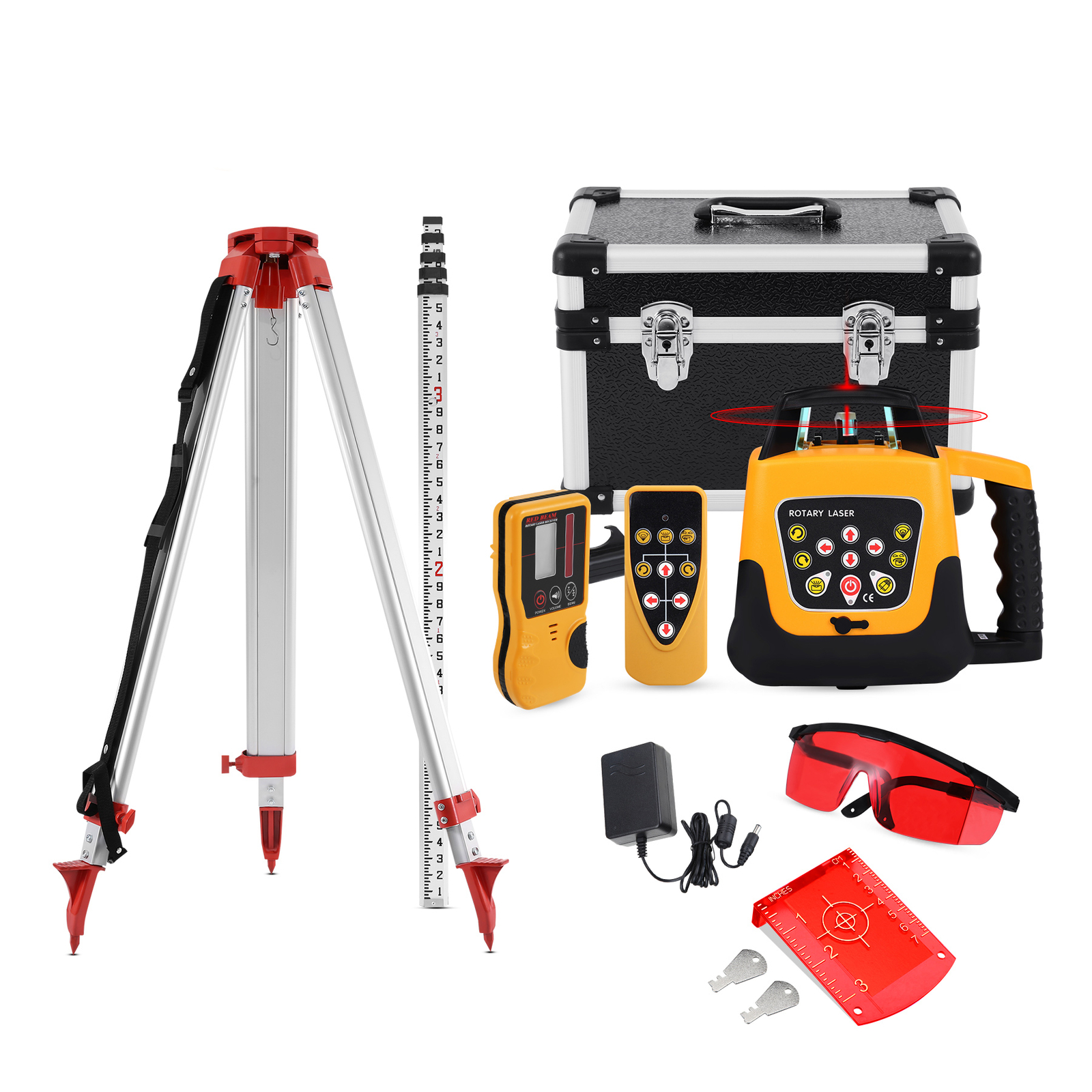500m Self-leveling Red Laser Level 360 Rotating Rotary with Tripod Staff