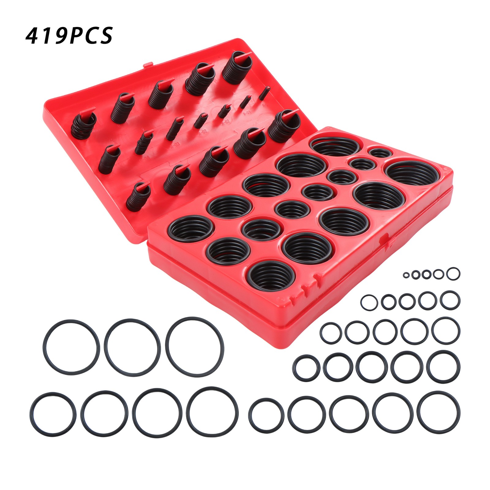 419 PCS Black O Ring Assortment Set Metric Oil Proof Kit 32 Size O-Ring Case