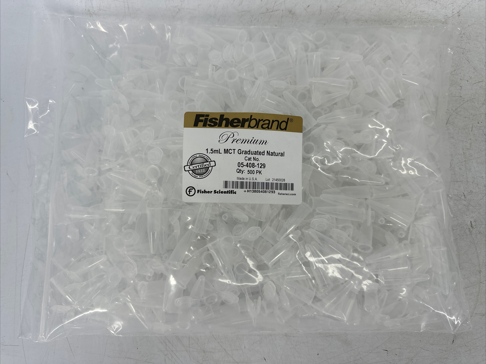 500 PACK Fisherbrand 05-408-129 1.5mL MCT Graduated Natural Microcentrifuge Tube