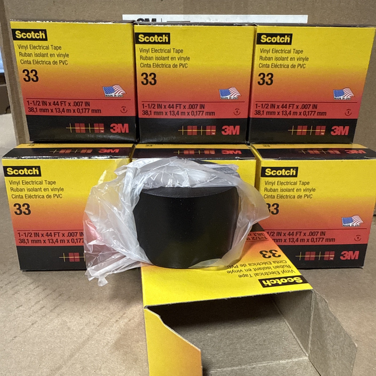 Scotch Super 33+1.5in x 44ft,Vinyl Electrical Tape, Black,101741-BOX OF 10 ROLLS