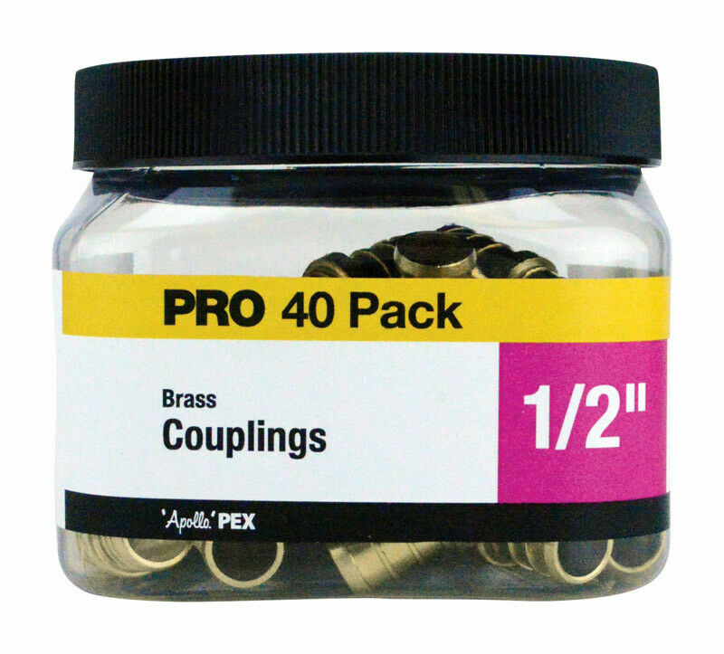 Jar of 40 Apollo PEX 200 psi Lead Free Brass Couplings 1/2 x 1/2 Dia. in. (B59)