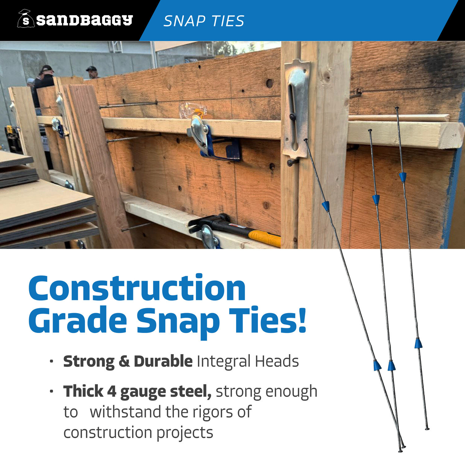 Sandbaggy 20″ x 8 ¼» Standard Snap Ties For Concrete Forms (Long End)
