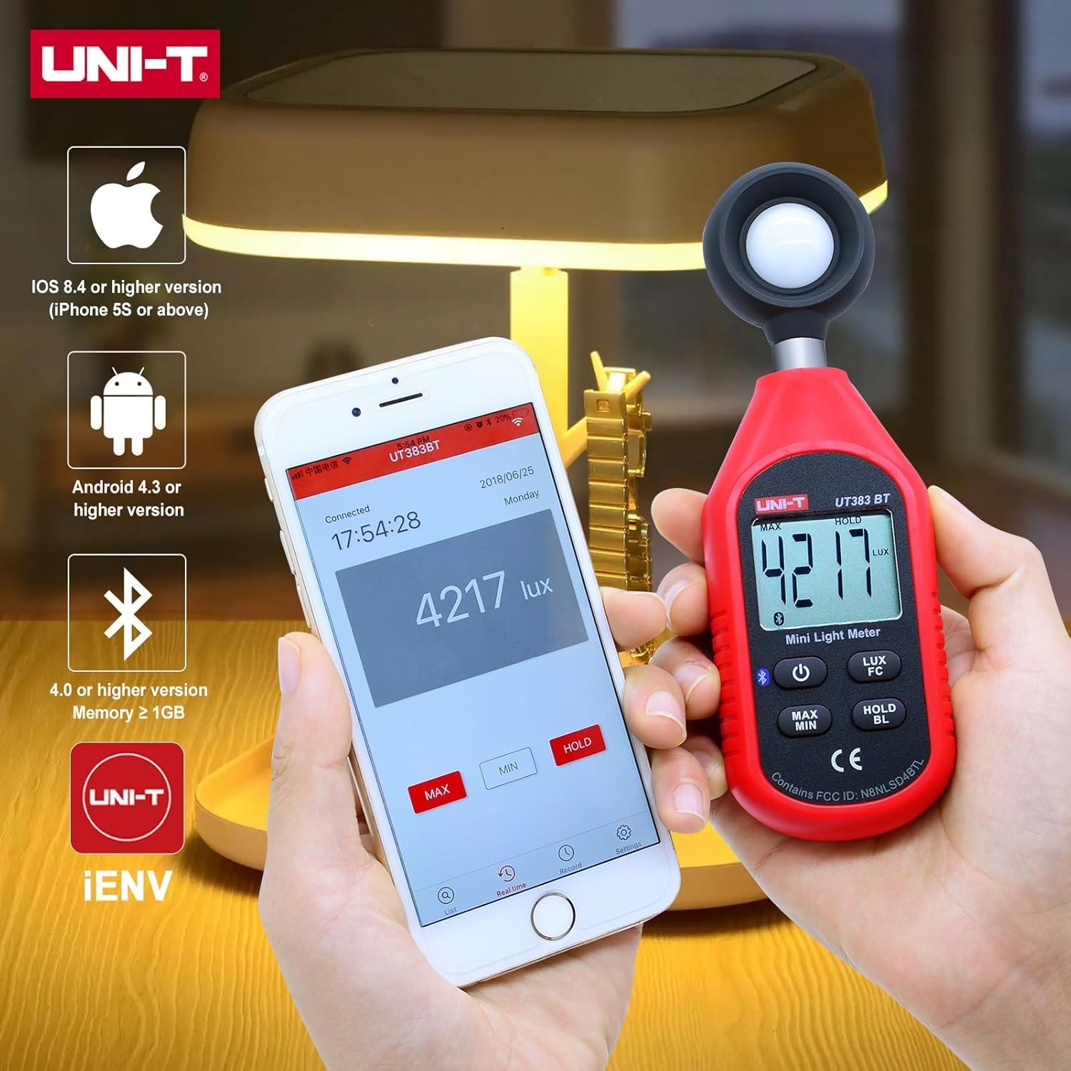 UNI-T Digital Bluetooth Illuminometer Light Meter Luxmeter 199900Lux UT383BT
