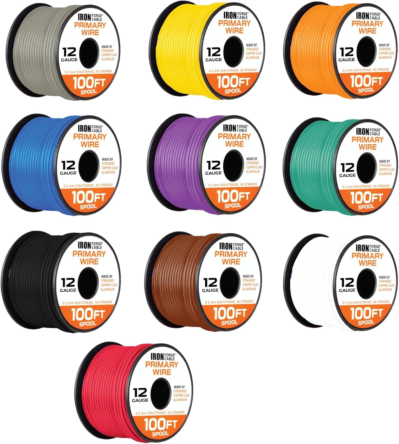 Iron Forge Cable 1000 ft 12 Gauge Primary Automotive Wire – 10 Roll Assortment P
