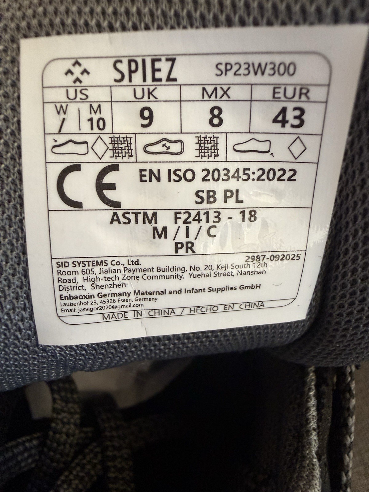 SPIEZ Men’s Composite Toe Safety Shoes – Size 10 Men Black Color