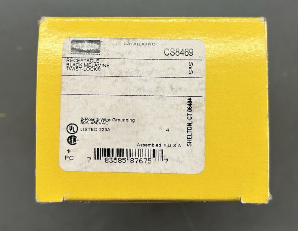 Hubbell CS8469 50A 480V Twist-Lock Receptacle California Style 2P3W Grounding NO