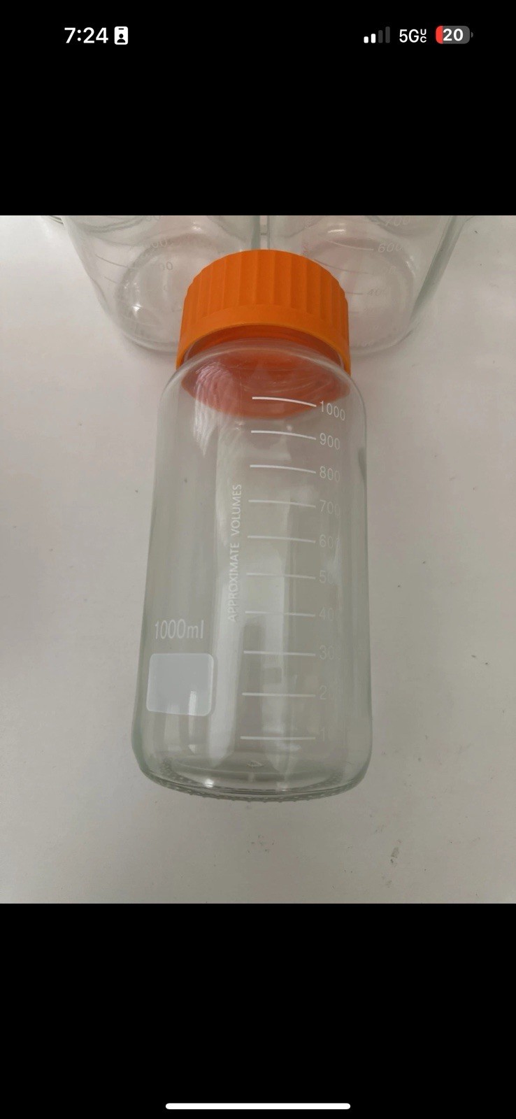 Lot of 7 GLS 80 Storage Lab Glass Bottle Jars 1000ml Orange White Cap Wide Mouth